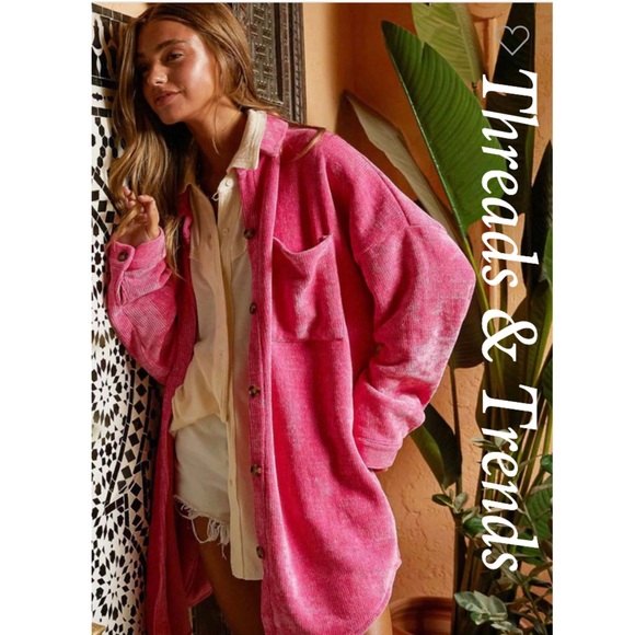 Luxurious Soft Pink Chenille Oversized Button Down Duo Cardigan/Jacket - Picture 5 of 11